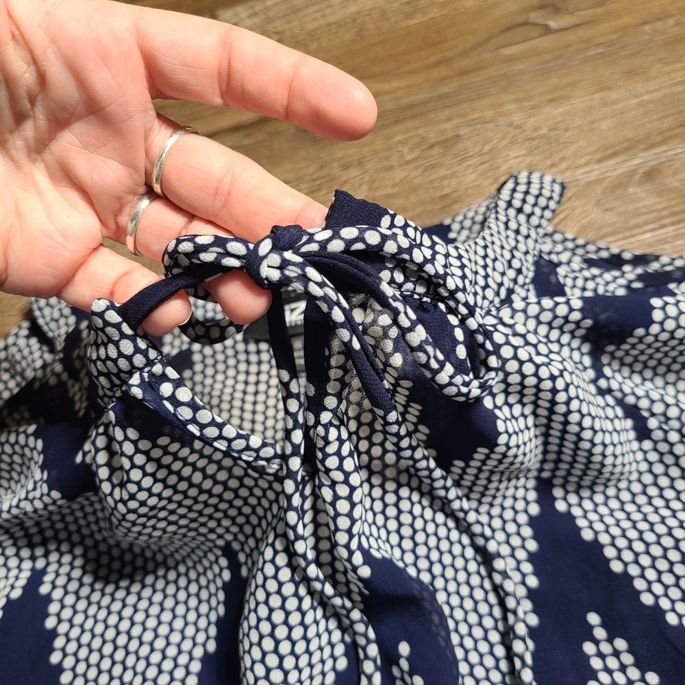 iZ Byer S Boho Smocked Blouse & Cami Set Navy‎ Chevron Dot Print Cold Shoulder - Picture 4 of 16